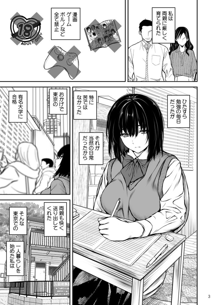 無料エロ漫画 【痴女逆レイプエロ漫画】抑圧されてた生活から開放された反動でオナニー狂いの痴女になっちゃったJD【性に目覚めた女／サントナナ】 FANZA