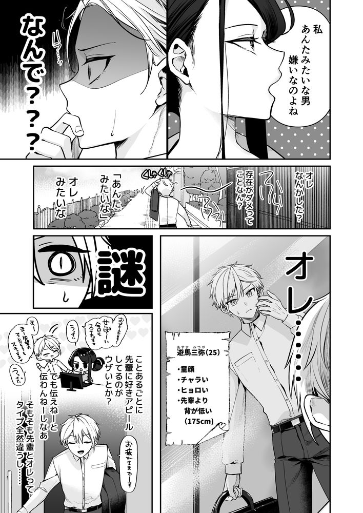 無料エロ漫画 【アラサー処女エロ漫画】巨乳女上司に惚れた元チャラ男くん…夜のオフィスで落ち込んでいる上司を強引に！？【デカ女上司と元チャラ男の後輩くん ＃1／まろ茶庵】 FANZA